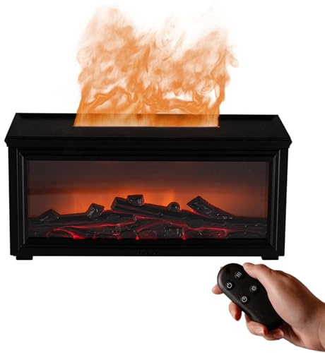 Aroma Diffuser für Ätherische Öle, Kamin Diffusor Flammeneffekt Luftbefeuchte mit 7 Farben und Fernbedienung, Wasserlose Abschaltautomatik & Timer Humidifier für Zuhause Schlafzimmer Büro