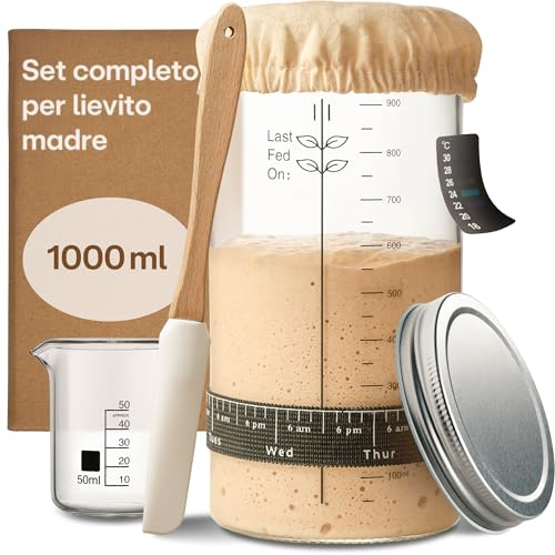 Praknu Kit de démarrage pour levain en Verre (1000ml) Kit Complet avec Guide pour débutants & Cuisson Maison - Idéal comme Cadeau