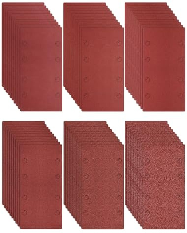93x185mm Sanding Sheets 60/120/220 Grit 8 Hole Rectangular Sanding Pads, 30Pcs Hook and Loop Sandpaper Compatible with Electric Sanders for Wood Furniture DIY Surface Preparation