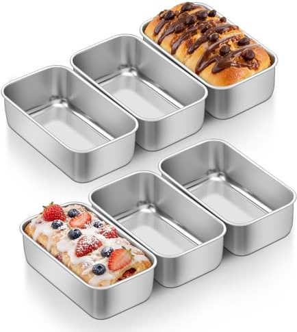 E-far Mini Loaf Pan Set of 6, Small Stainless Steel Bread Baking Pans | 6.3 x 3.5 Inch Tiny Meatloaf Pans for Oven, for Homemade Bread Pound Cake Brownies, Non-toxic & Dishwasher Safe