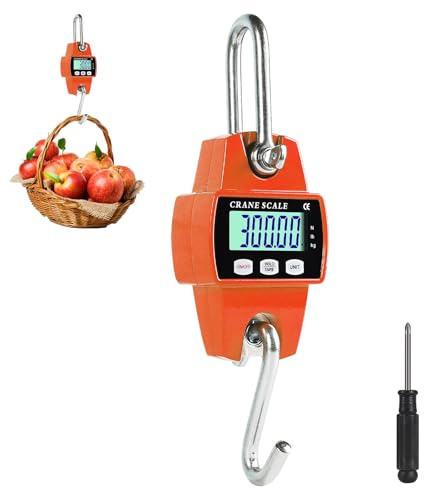 EFUTURETIME Balance Suspendue Numérique 300 KG, Balance À Grue Crochet Électronique en Aluminium avec Capteur Précis LCD Portable pour Chasse, Pêche, Ferme, L'usine, Pesage sur Quai, Orange