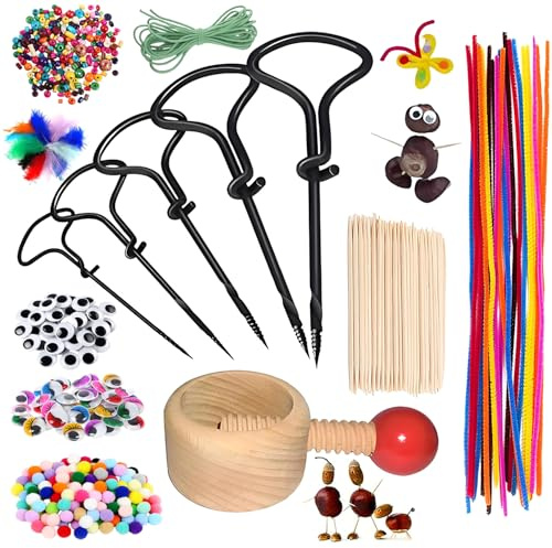 Shengruili 357PCS Kastanienbohrer Set mit Kastanienhalter,Herbst kastanien Bastelset,Kastanienbohrer Set,Kastanienset zum Basteln mit kastanien,Handbohrer Kinder kastanien set
