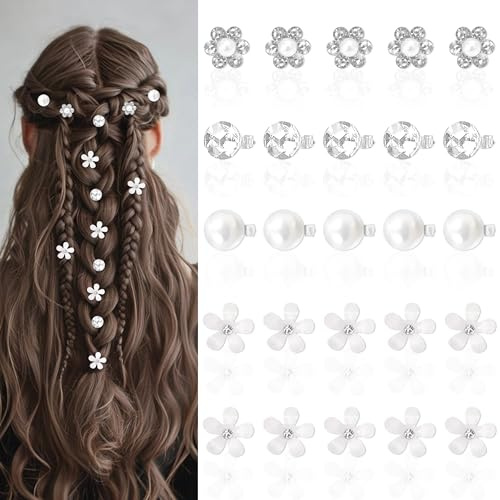 YiiHHooN Mini Pinzas Para el Pelo con Flores, 25 Unidades Horquillas Para el Pelo de Flores Pequeñas, Pétalos y Perlas Decorativas Horquillas Pequeñas con Flore para el Pelo para Mujer