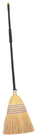 Beavorty Hand Held Yard Broom Natural Green Sorghum Bristles, Heavy Duty 4-section Extendable Handle, Outdoor Garden and Garage Sweeping Brush for Patio and Driveway Cleaning