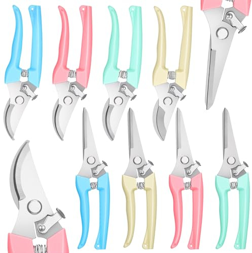 8 Pcs Garden Shears Pruning Scissors Clippers Sharp Hand Pruners for Gardening Tools Cutting Flowers Trimming Plants Bonsai Fruits Picking, 4 Bypass Blade and 4 Straight Blade