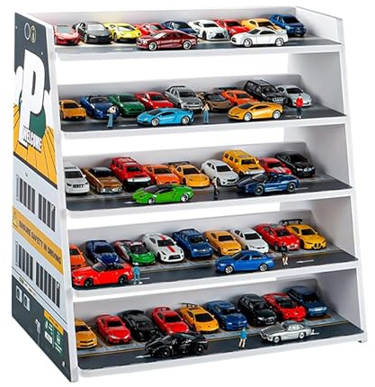 Luay Wuliza Display Case for Hot Wheels Garage & Matchbox Cars，1/64 Scale Diecast Toy Cars Garage,Stepped Alloy car Display Stand. Five-Level Stepped Parking lot.