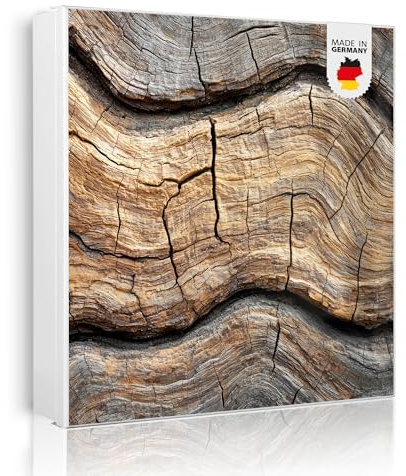 banjado Großer Schlüsselkasten Metall - Schlüsselbox 30x30cm beschreibbarer mit 32 Haken - Schlüsselkasten modern für Schlüsselaufbewahrung - Korpus Weiß Scharnier Links - Motiv Holz Gemasert Fluss Gr