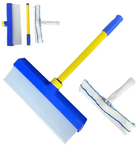 CAKEEYUM Window Squeegee 12in Silicone Squeegee with Microfiber Scrubber Window Cleaner Tool for Glass Mirror Tile, Cleaning Kit, for Cleaning, Clea