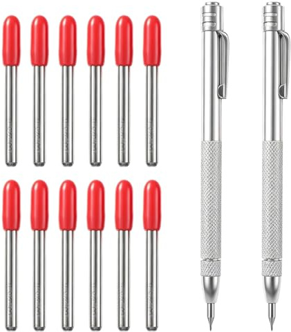 2 Pack Tungsten Carbide Scriber, Scribe Tool with 12 Replacement Tips | Etching Pen Engraving Pen with Magnet for Metal Glass Ceramics, Metal Scribe Marking Tool for Machinist Woodworker