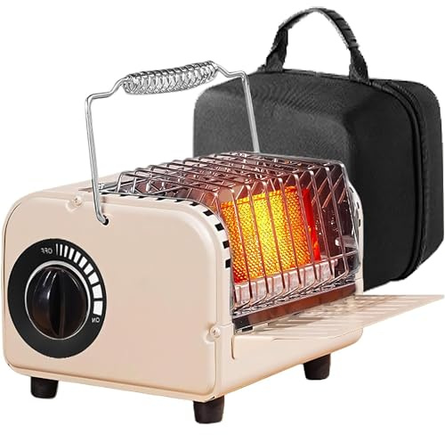 2-in-1 Portable Gas Heater & Camping Stove, Stainless Steel for Tent & Outdoor, Auto Ignition, Adjustable Temp (1.2KW) with Carry Bag - Heater & Stove Combo