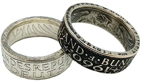 Coinring, Münzring, Ring aus Münze (1956 Heiermann - Silberadler - 5 Mark), 625er Silber - Double Sided coin ring - verschiedene Größen, Ihr handgeschmiedetes Unikat