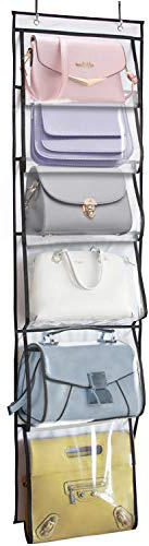 MISSLO Over Door Hanging Handbag Organiser Storage For Wardrobe Dust Bags for Handbags with 6 Different Size Pockets, Caps, Purses, Scarves, Towel, Gift Accessories Holder(White)