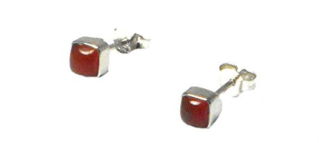 Art Gecko Quadratische Ohrstecker aus 925er-Sterlingsilber mit orangefarbenem Edelstein – 4 mm – (CST0905182)