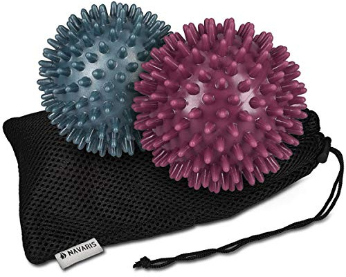 Navaris Bola Masaje Pies 2X - Set de Bolas de Masaje con Pinchos para Aliviar Dolores Musculares Ø 8 cm - 2X Pelotas Liberación Miofascial Dureza Media/Dura