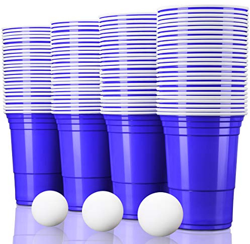 TRESKO® 40 Beer Pong Becher + 6 Bälle Wiederverwendbar Partybecher 473ml | Bierpong, Red Cups Extra Stark | Plastikbecher Blau | Mehrwegbecher Party Geburtstag Trinkspiele Festival Hochzeit Camping