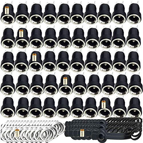 Lsgoodcare 50-pack 5,5 x 2,1 mm DC eluttag hona gängad monteringsadapter med dammtät plugg