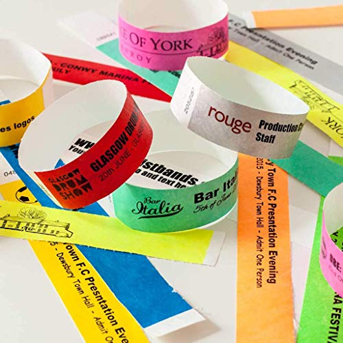 Customised Printed Tyvek Wristbands - 100 Pack, Personalised Security Wristbands for Events, Festivals & Parties. Tamper-Proof & Waterproof