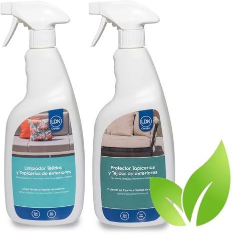 Pack Ecológico PROFESIONAL Limpia y Protege Tapicerias y Textil de Exterior| Limpia, Restaura y Protege de Moho y Manchas | 2 envases de 750cc cada uno | para Cojines, tapicerías | Limpieza LOLAhome