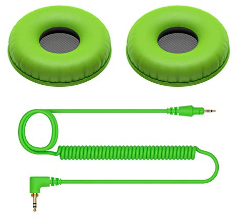 Pioneer DJ HC-CP08-G Coussinets et câble spiralé pour casque Pioneer DJ HDJ-CUE1 (Vert)