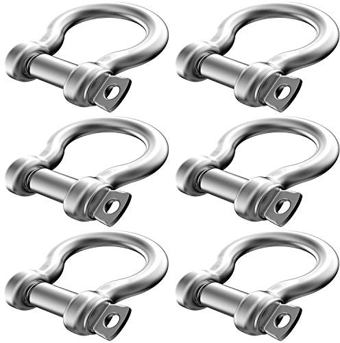 D-Ringschäkel 1/4 Zoll ohne Helm 6 mm Schraube Pin Anker Schäkel aus Edelstahl 304 Heavy Duty Bow Shape Lastklemme für Zugstahldraht 6 Stück