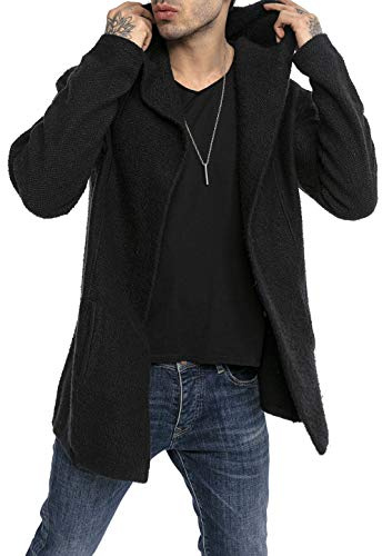Redbridge Moderner Unisex Strickmantel mit Kapuze Lässiger offener Cardigan für Alltag und Freizeit