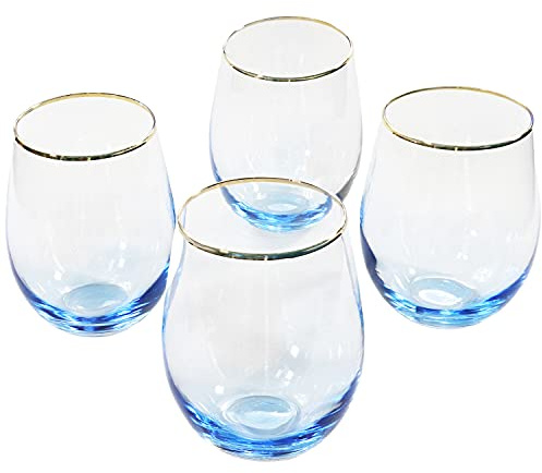 G Decor Set of 4 Radiance Ombre Gold-Rim Tumbler Drinking Glasses Sapphire Lagoon 600ml