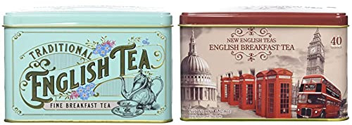 New English Teas Vintage Victorian Tea Tin with 40 English Breakfast teabags & Vintage London Tea Tin with 40 English Breakfast teabags