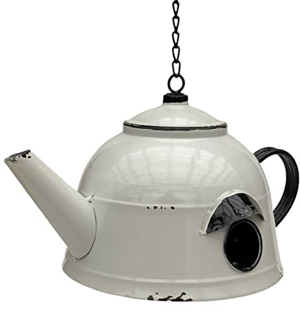DanDiBo Vogelhaus zum Aufhängen Metall Deko Teekessel wetterfest 521862 Nistkasten Teekanne Futterstation für Vögel Shabby mit Kette Metallkanne Kanne Balkon