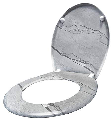 ACXIN WC Sitz mit Absenkautomatik Klodeckel mit Absenkautomatik aus Duroplast und Edelstahl, Antibakteriell, Leicht zu Reinigen, Abnehmbar (Marmor)