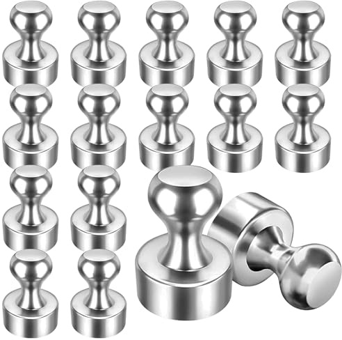 16 Pack Fridge Magnets Strong, Magnetic Push Pins for Notice Board (Silver) | 12×16mm Mini Neodymium Magnets for Crafts, Home Office & Refrigerator, Perfect to Hang Small Items