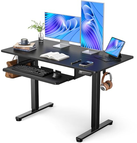 ErGear Electric Standing Desk with Full Size Keyboard Tray, Adjustable Height Sit Stand Up Desk, Home Office Desk Computer Workstation, 48x24 Inches, Black