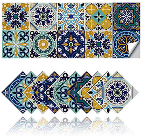 Cendray 20 Piezas Colorido Azulejo Set de Pegatinas - Pegatinas de Azulejos Decoración de Pared Baño Cocina,Pegatinas de Decoración de PVC Impermeables (Estilo-4,10x10cm)