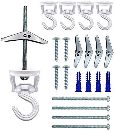 Swivel Swag Hooks for Ceiling Hanging - Ceiling Hooks for Hanging Plants - Ceiling Hangers Heavy Duty for Hanging Light - Zinc Bolt Hook Installation for Cavity Wall Fixing (White 4 Pack) | 360° swivel design helps reduce twisting while hanging plants, lights, baskets and other ceiling décor.