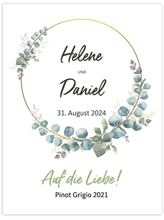 Herz & Heim® 10er Set Wein-Etiketten zur Hochzeit/Personalisiert Eukalyptus