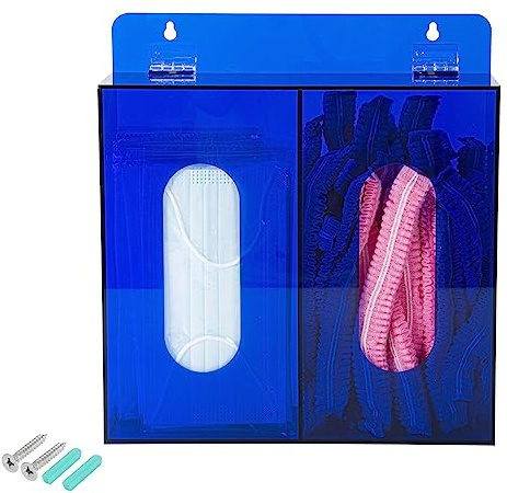 Wall Mounted Glove Dispenser, Hairnet Shoe Cover Dispenser，Acrylic Glove Box Holder, Blue (for 2 Boxes)