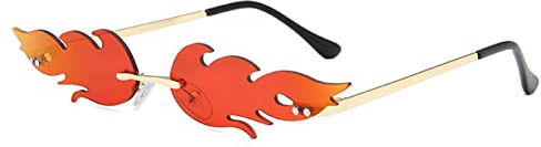 YUELUQU Feuer Flamme Sonnenbrille für Frauen Rimless Party Nette Abschlussball Halloween Gläser Mode Welle Rimless Gläser Für Frauen Männer...