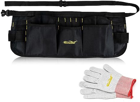 NEWISHTOOL Oxford Pocket Apron, 13 Pockets Work Waist Tool Apron, Duty Car Wrap Tools Bag for Film Application and Sign Making, Adjustable Waist Strap Tools Pouch and Gloves for Adults