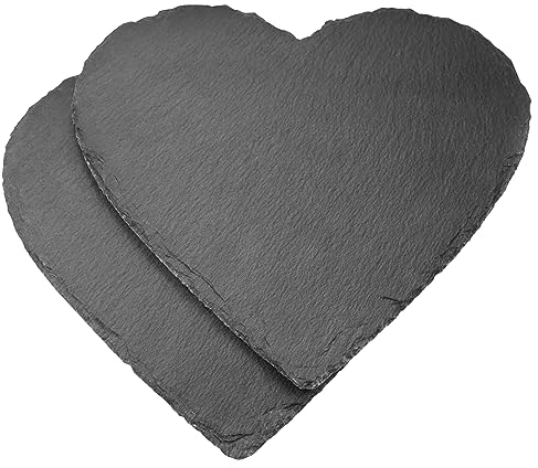 2 Piatti da Portata in Ardesia, 20 x 20 cm, a Cuore, Antracite per Servire e Scrivere, Nera per Buffet Sushi