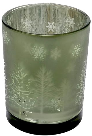 ZauberDeko Glaswindlicht Groß Baum Schneeflocke Glas Grün Deko Weihnachten 10cm hoch