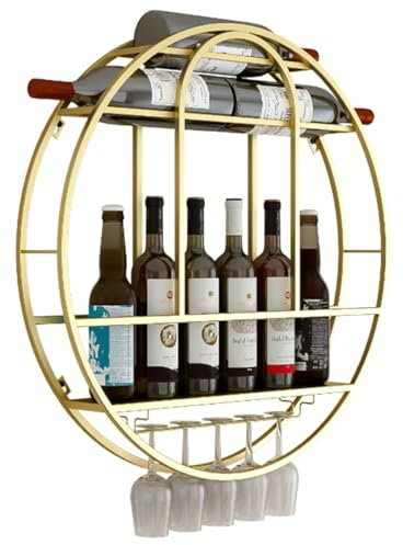 GIZNXBA Portabottiglie Vino da Parete con Portabicchieri da Vino, Bottigliera Sospesa, Portabottiglie da Muro per Cantina da Cucina, Sala da Pranzo E Bar (Color : /Gold, Size : 60cm)