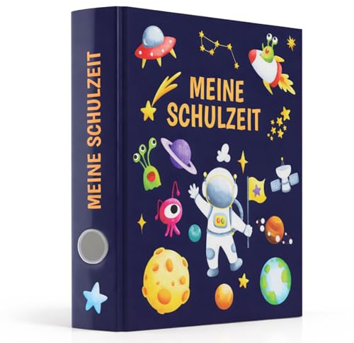 Friendly Fox Sammelordner Kinder Weltraum, Erinnerungen Schule, Meine Schulzeit Portfolio DIN A4 Ordner für 350 Seiten, Rückenbreite 5,6 cm | DIN A4 Ordner, Für 350 Seiten, Rückenbreite 5,6 cm