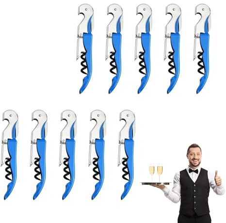 10 Pezzi Apribottiglie Vino,Cavatappi Professionali,3 in 1 Cavatappi + Apribottiglie + Lama Corta Capsule,Cavatappi a Leva Acciaio Inox,Blu