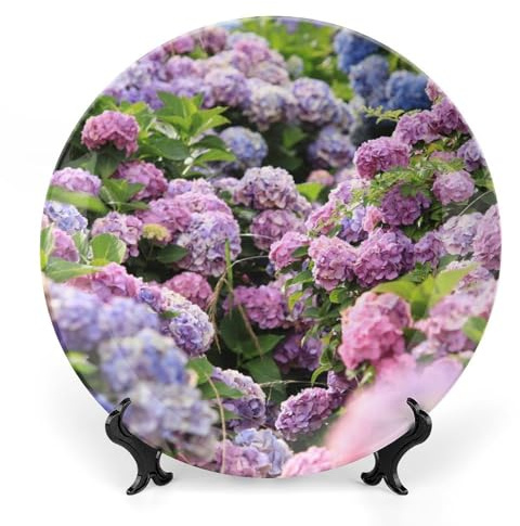 Hydrangeas Flowers Blossom Decorative Plate for Wall Home Wobble-Plate with Display Stand Table Decor Ornament Ceramic Dinner Plate Dessert Dish Holiday Home Decoration 10