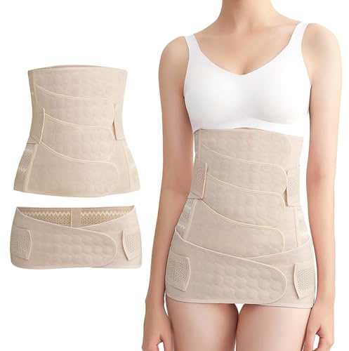 3 i 1 magbälte för kvinnor, 4 lappar justerbart bälte efter förlossning med bäckenbälte, ryggbälte för graviditet ländryggen elastisk rygg, platt magbälte M L XL XXL (L)