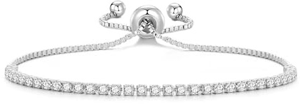 Philip Jones Silver Plated 2mm Adjustable Tennis Bracelet Created with Zircondia® Crystals