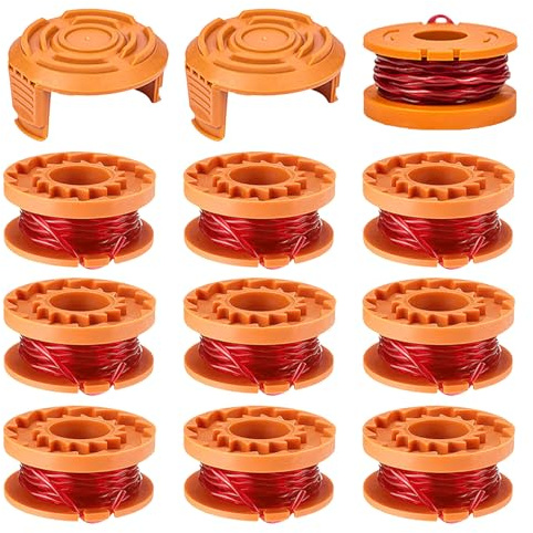 JAMSSOW 10 Bobine Tagliaerba Compatibili con Worx WA0010 WA0004,Filo Tagliabordi Bobine Adatto per Worx WG151 WG154 WG155 WG160 WG163 WG175 WG180,Lunghezza 3,04m,Ø1,65mm(10 Bobine + 2 Tappo)