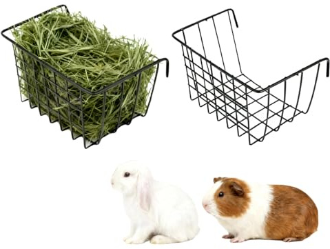 Milisten Rabbit Hay Feeder 2 Pack Hanging Hay Basket for Rabbits and Guinea Pigs Small Animal Cage Holder Metal Rack Keeps Clean and Easy to Reach