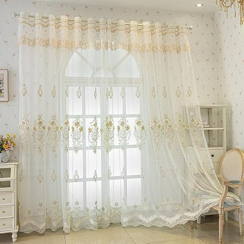 KEKUYA Sheer Voile Vorhang -Gardinen Wohnzimmer Modern mit Ösen Transparente für Schlafzimmer Kinderzimmer Sonnenlichtfilterung 2er Set 229 x 229 cm(BxH) Weiße Stickerei