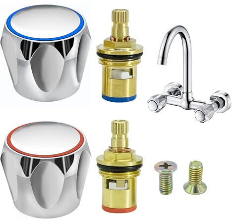 Wasserhahn Griff Ersatz Universal, Warm Kalt Ventiloberteil, 2 Spule Griff