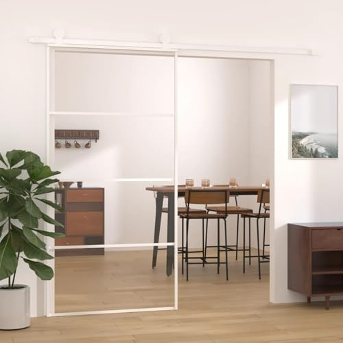 IKAYAA Porta Scorrevole in Vetro Porta Scorrevole Interno Muro in Alluminio e Vetro ESG per Bagno Cucina Studio-Bianco-102.5 x 205 cm